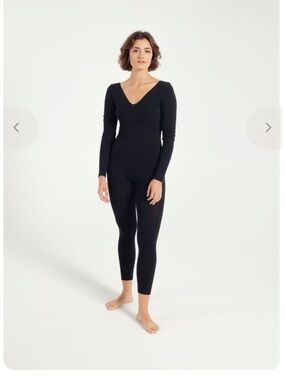 Black Long-Sleeve V-Neck Jumpsuit